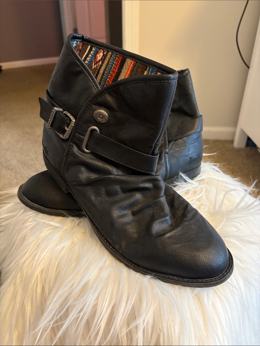 Blowfish Black Ankle Booties with Buckle Accent